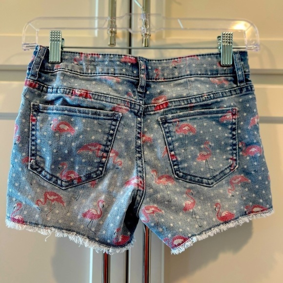Gap Kids Girls Stretch Denim Shortie Shorts. Flamingo & Star print. Size 10. EUC - Picture 2 of 4